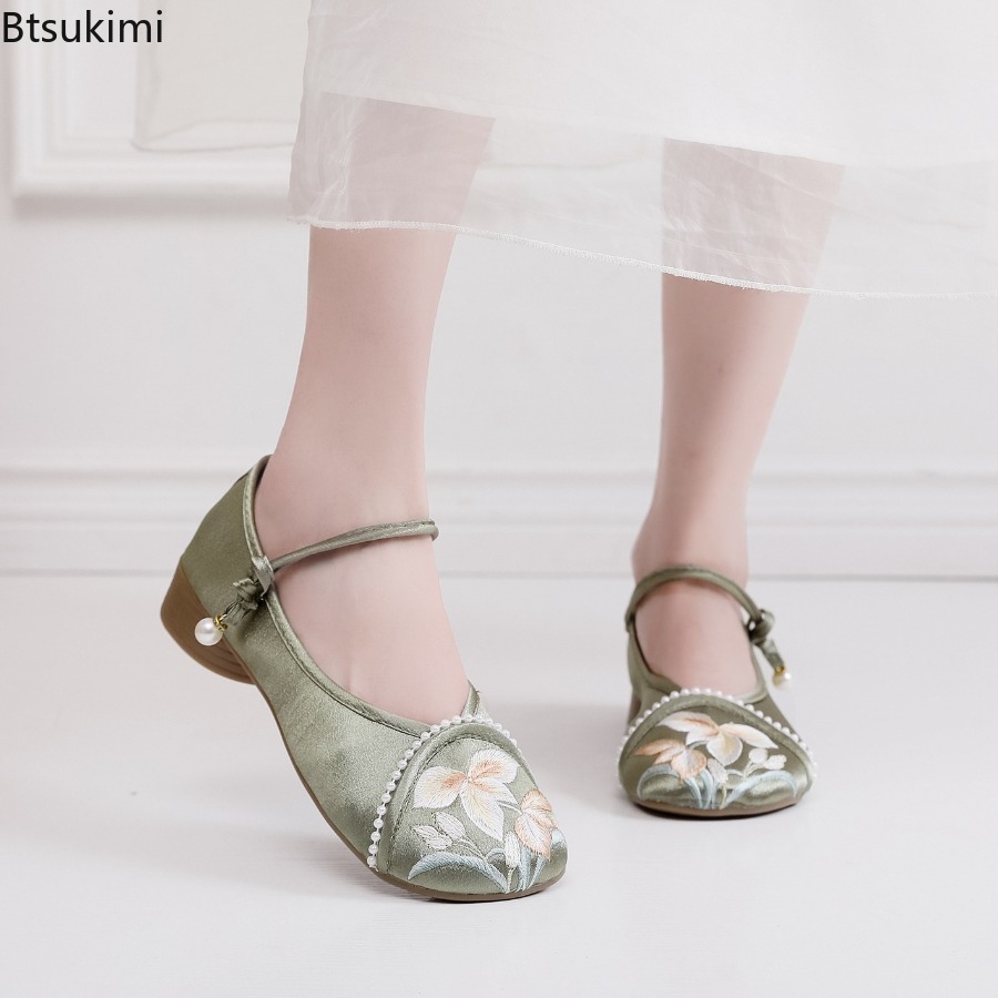Ethnic Fashion For Women - Moda Işlemeli Çin Tarzı Düşük Topuklu