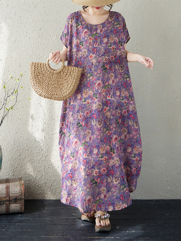 Ethnic Fashion Walk - Gevşek Kesim Yuvarlak Yaka Pamuklu Keten