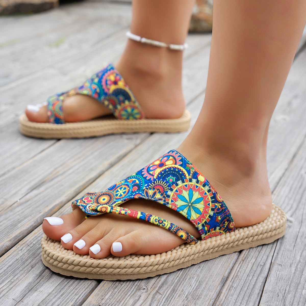Ethnic Fashion For Women - Kadın Terlikleri Açık Burunlu Renkli Plaj